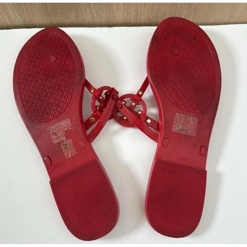 Tory Burch Women's Mini Miller Jelly Thong Sandals Flip Flops Size 11 Red Logo - Picture 5 of 7